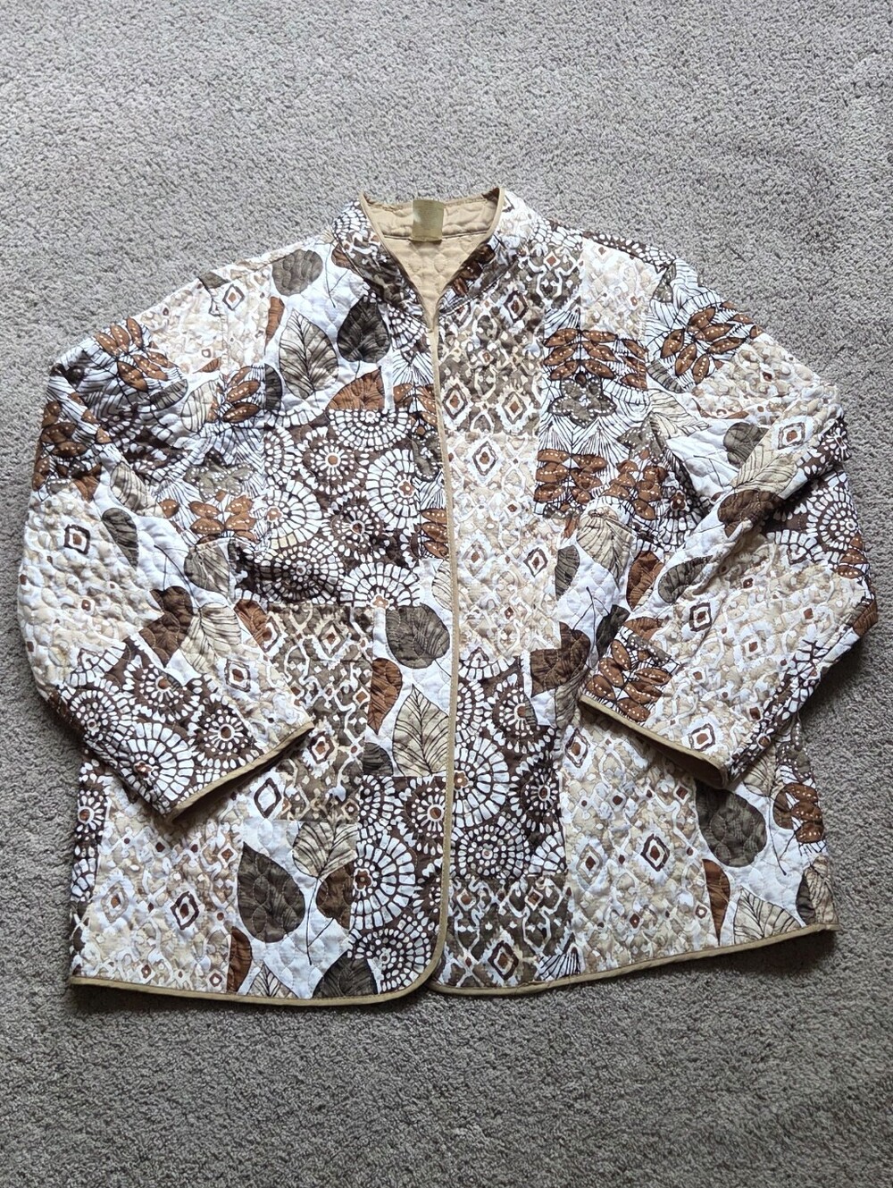 Vintage Alfred Dunner Women's Tan & Brown Quilted Patchwork Jacket Size 20W Boho